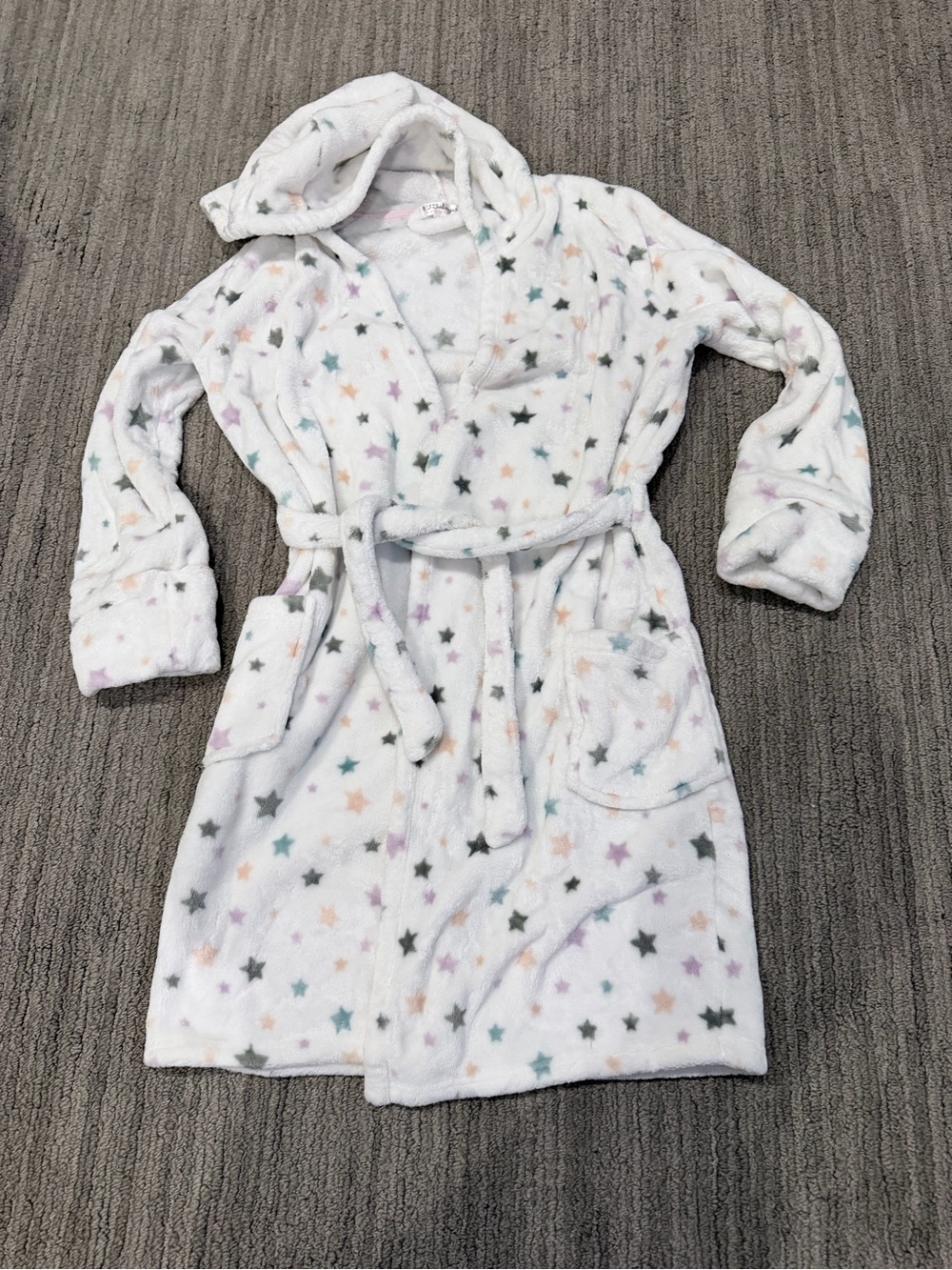 PJ Salvage Plush Hooded Robe - White with Multi-Color Stars kids
